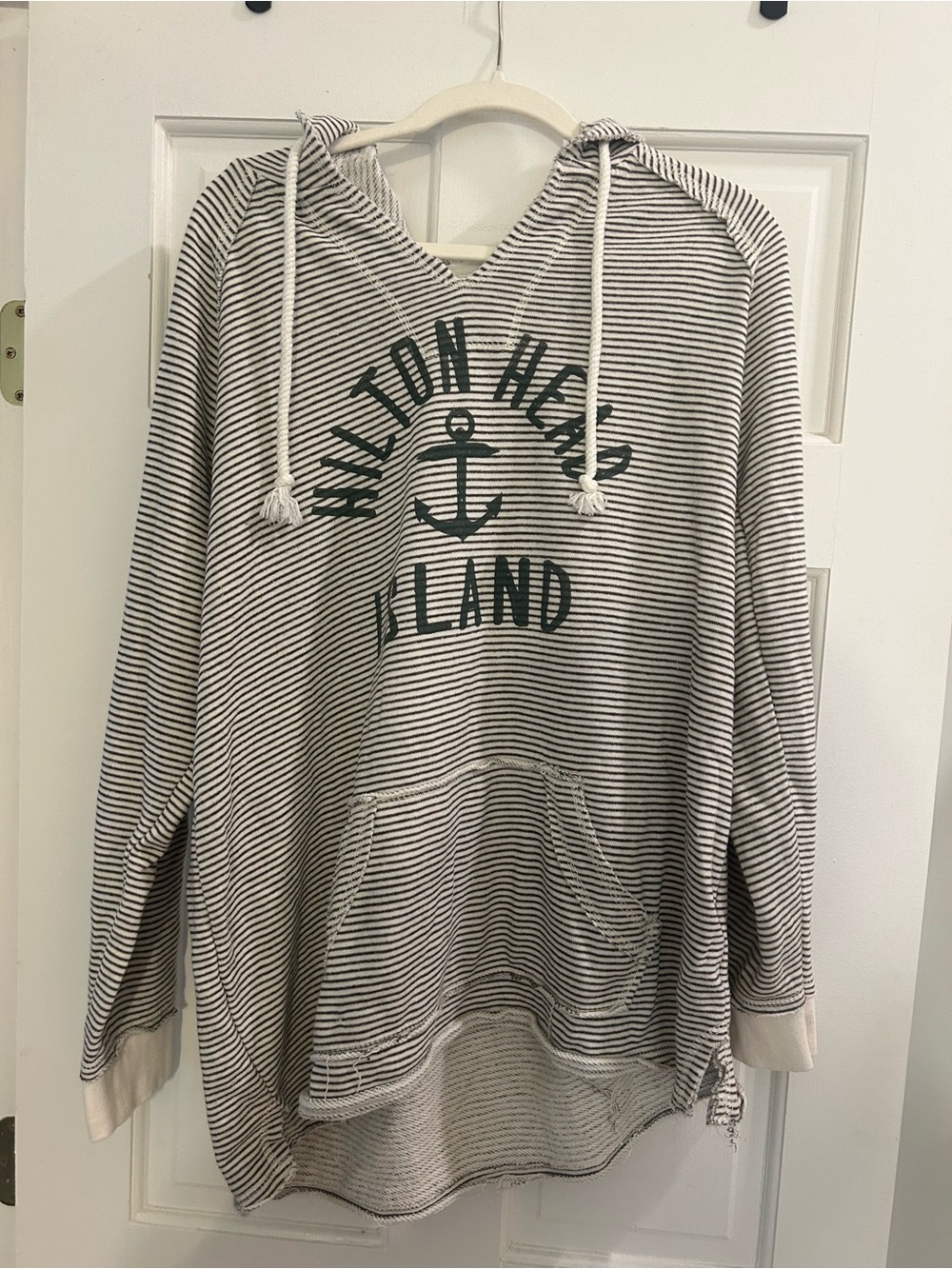 Striped Hooded Pullover with Anchor Graphic - White & Black
